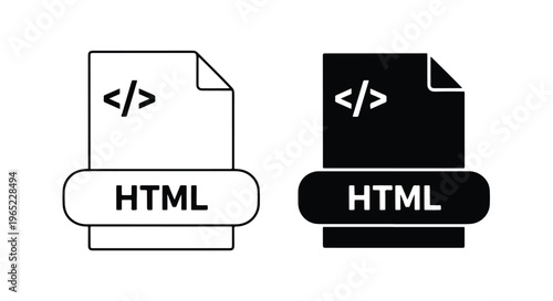 Html code document file vector icon set - Solid vector icons - Clipart, sticker - icon set