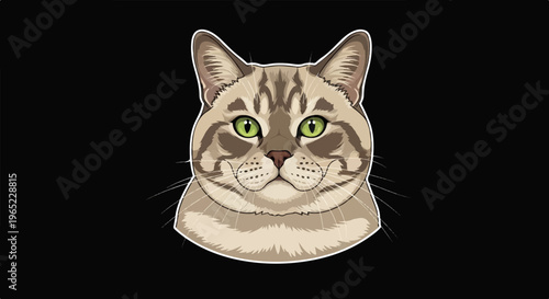 A pixelated portrait of a domestic cat with striking green eyes, looking forward