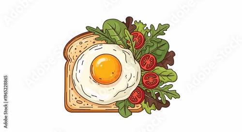 A savory toast topped with a fried egg and fresh greens