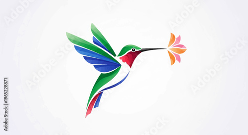 Vibrant hummingbird with flower