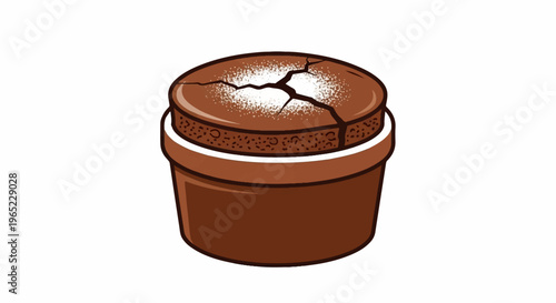 A chocolate souffle dessert with powdered sugar dusting