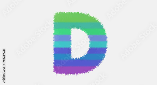 Fuzzy letter D formed by horizontal colorful stripes in gradient shades
