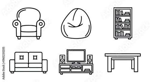 Modern furniture and interior set - logo icons vector set. Blue, Black and white icons