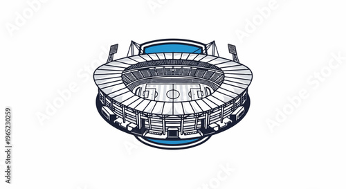 Detailed illustration of a sports stadium with a playing field and seating