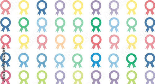 Colorful ribbons arranged in a grid pattern, showcasing various hues and designs.