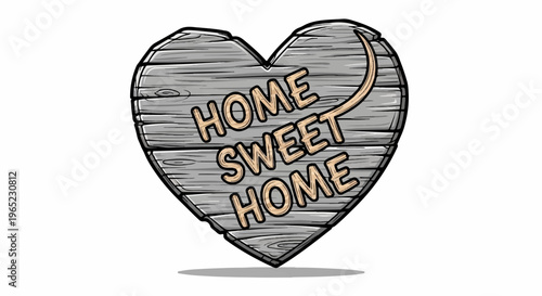 Heart shaped wooden sign with text "HOME SWEET HOME" on it