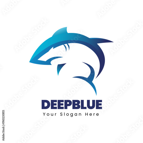 Gradient Stylish Deepblue Shark Marine Animal Ocean Wildlife Logo Design