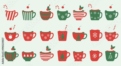 Festive Christmas mugs collection featuring various holiday designs and decorations.