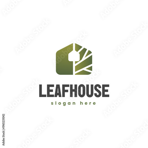 Minimalist Gradient Leaf House Logo Design Concept Illustration Graphic