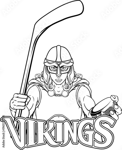 A female viking woman ice hockey sports team cartoon mascot