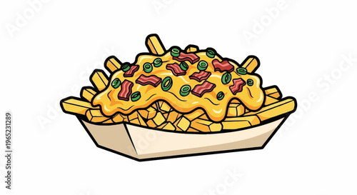 Crispy golden fries smothered in melted cheese, bacon, and green onions