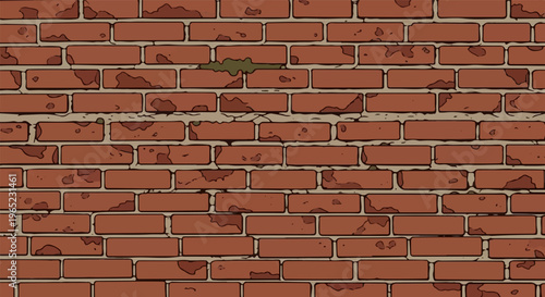 Textured reddish-brown brick wall with chipped and weathered details