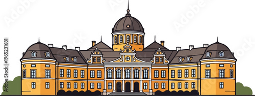 Ornate yellow palace with domed roof and symmetrical wings