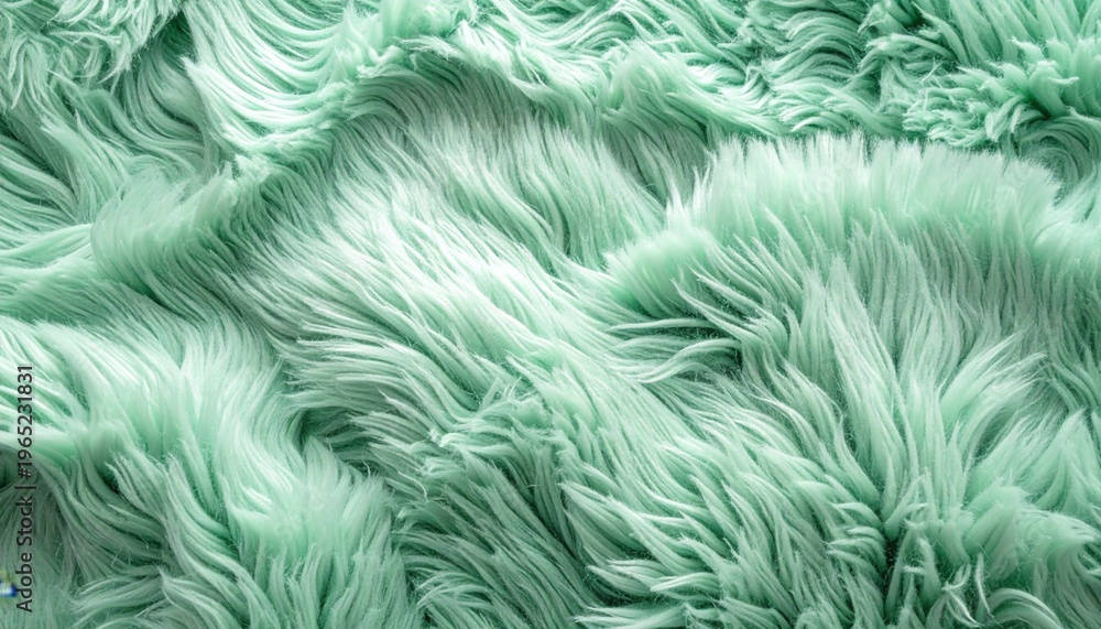 Fototapeta premium Mint Green Shaggy Fur Texture with Soft Light and Shadows