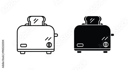Electric kitchen toaster with bread icons - Solid vector icons - Clipart, sticker - icon set