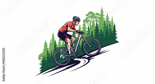 Mountain biker riding a steep trail through a forest