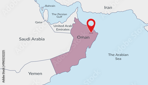 Oman location on the map with pin location marker4. Vector flat template.