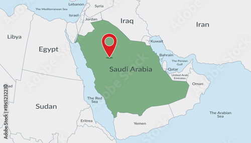 Saudi Arabia location on the map with pin location marker4. Vector flat template.