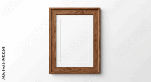 Ornate wooden picture frame with blank white mat and canvas on wall