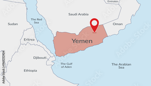 Yemen location on the map with pin location marker3. Vector flat template.