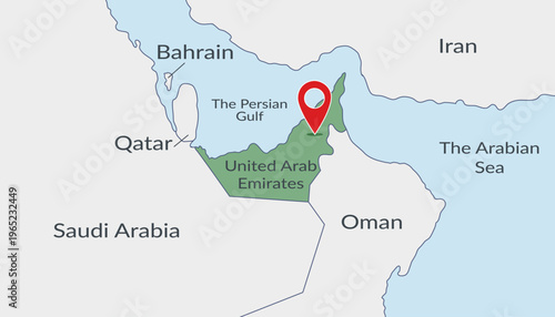United Arab Emirates location on the world map with pin location marker4. Vector flat template.