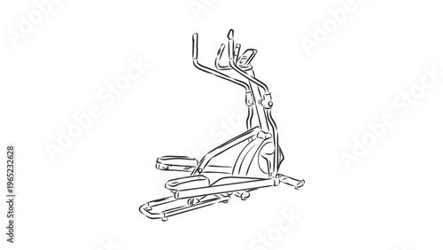 A minimalist line art illustration of an elliptical trainer machine