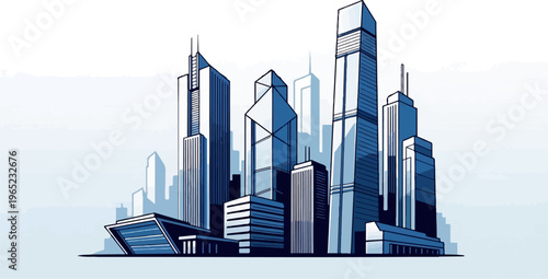 Stylized sketch of a modern city skyline with various skyscrapers