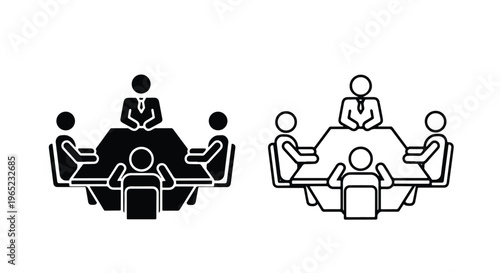 Business meeting conference table icon set - Minimalist, flat icon, outline, glyph, linear, clipart, sticker - icon set