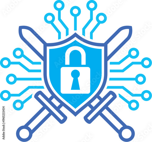 Cyber Security Shield Icon Data Protection. Lock Network Safety. Technology Concept.