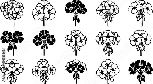 Black and white flower in rows flowers line floral 1 symbols