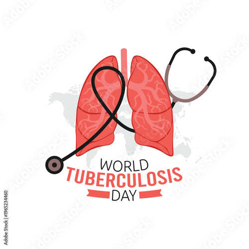 World tuberculosis day awareness logo with lungs and stethoscope