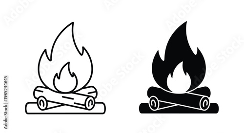 Campfire icon set outline and solid - Editable line icons. Vector illustration - Glyph and solid icon set - Icon vector