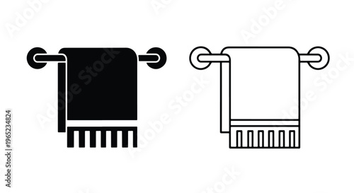 Towel icon on rack outline and solid - Minimalist, flat icon, outline, glyph, linear, clipart, sticker - icon set