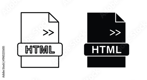 HTML file icon outline and filled - Solid vector icons - Clipart, sticker - icon set