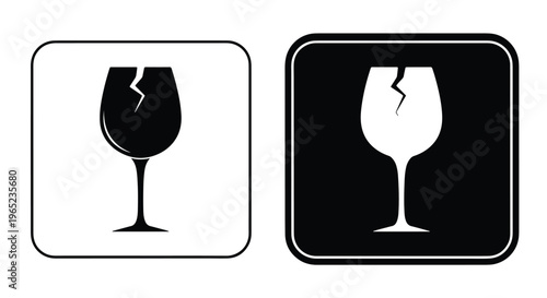 Vector fragile glass icons - Editable line icons. Vector illustration - Glyph and solid icon set - Icon vector