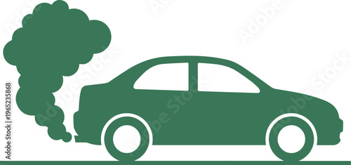 Green car exhaust fumes vector illustration, environmental pollution concept. Automobile CO2 emission, climate change, and air quality issues. Eco-friendly transport and sustainable energy