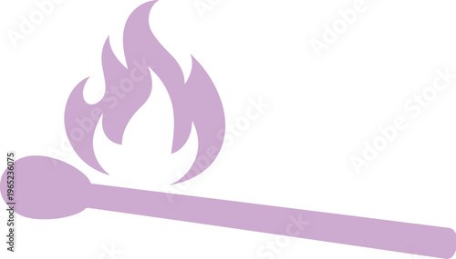 Burning matchstick vector illustration, simple purple flame icon, minimalist fire symbol, isolated graphic resource for safety and energy concepts