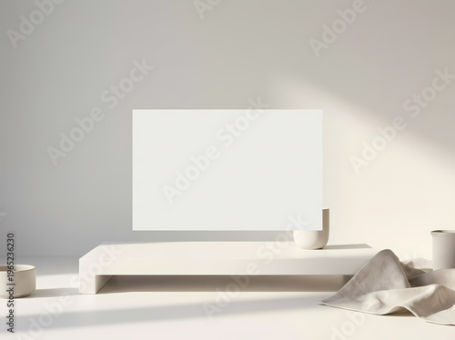 White Blank Rectangle on Table Top.