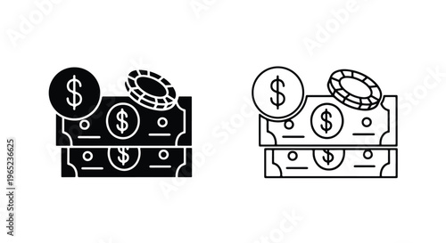 Money and casino chip icons set - logo icons vector set. Blue, Black and white icons