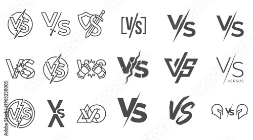 Minimalist Versus VS Lettering Logo Icon Set - Sharp Vector Competition Symbols for Sports, Gaming, and Battle Comparison - Solid Black Line Art on White Background