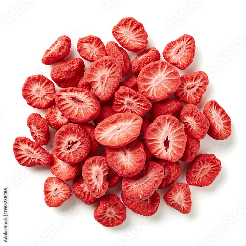 Heap of vibrant freeze-dried strawberry slices, perfect for healthy snacking and baking