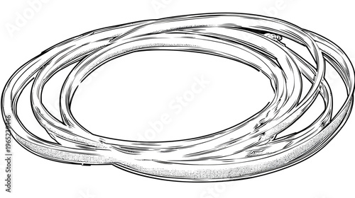 Abstract illustration featuring intersecting, layered rings with textured shading