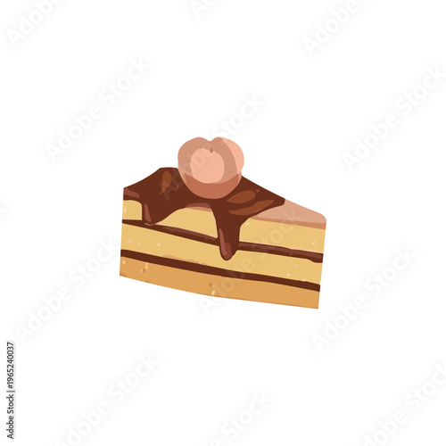 Delicious slice of chocolate layer cake with a sweet heart decoration, featuring rich frosting and drizzles, perfect for dessert or a special celebratory treat, vector illustration