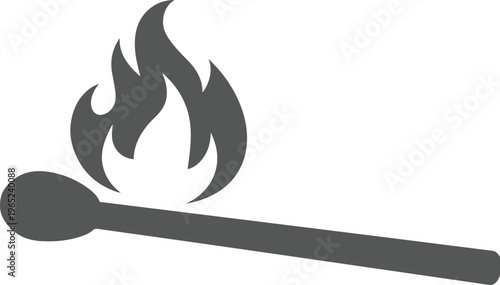 Burning matchstick vector icon, simple gray flame symbol, fire ignition graphic element, safety warning sign, heat and energy illustration for web and app design