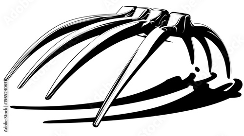 Abstract illustration of multiple arched and pointed shapes over a dark shadow