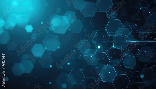 Abstract network of glowing hexagons and data points ideal for presentations on technology, science, and future concepts