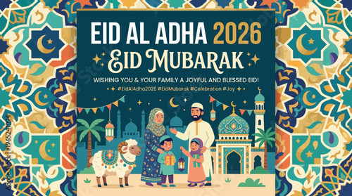 Eid Al Adha 2026 Celebration Illustration With Family.