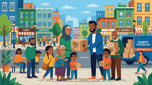 Volunteers Distributing Donations at Community Charity Drive.