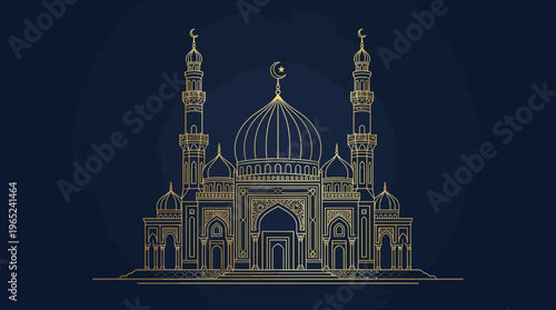 Taj Mahal Silhouette At Night Artistic Outline.