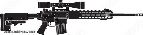 Sniper rifle, black tactical rifle, assault rifle, vector illustration, gun with scope